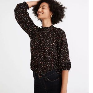 Madewell Smocked-Neck Ruffle Top in Stem Scatter